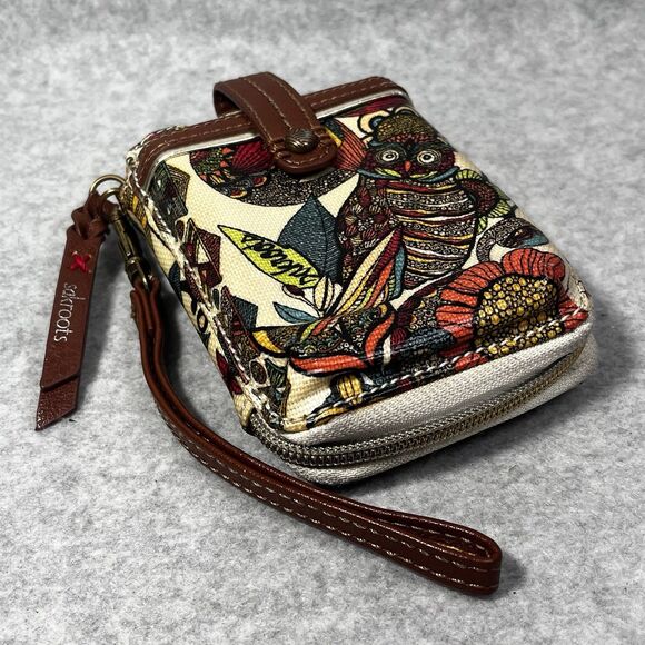 SAKROOTS Owls Floral Peace Cell Phone‎ Zip Wallet Wristlet Pouch No Strap - Picture 5 of 16